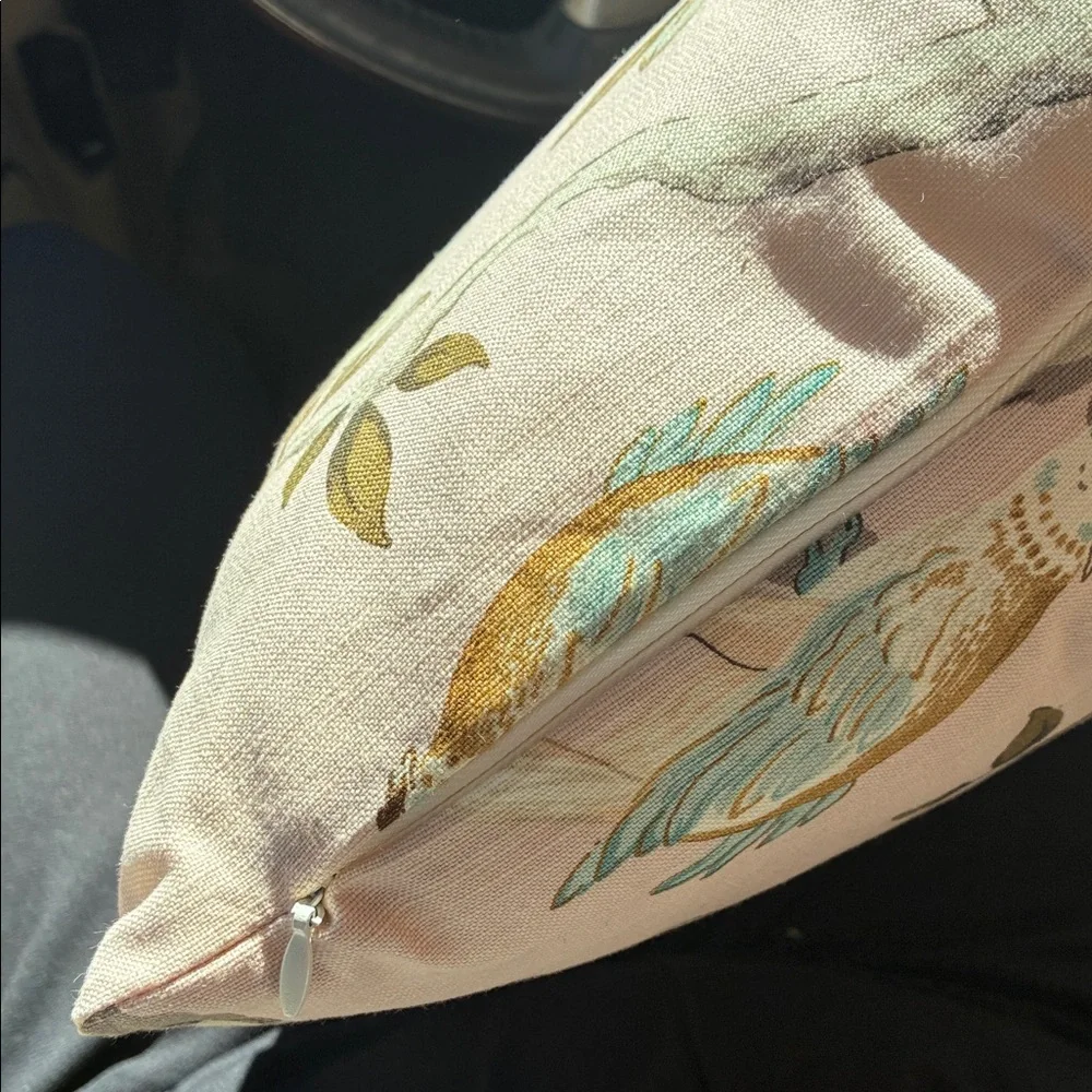 NEW Anthropologie Pink Floral Bird Print Chinoiserie Pillow Decorative 18” x 15”